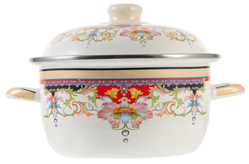 HOLIDYOYO Enamel Soup Pot Vintage Cooking Pot Patterned Enamel Stockpot Pot Stovetop Cooking Pot (Random Pattern)