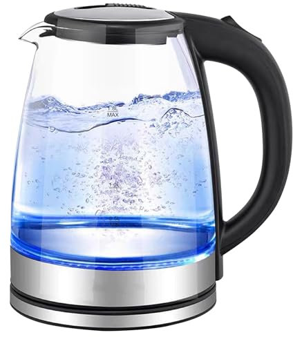 Leyf Glas Wasserkocher 1,8L - 1500W, BPA-frei, 360° drehbare Basis, LED-Beleuchtung, automatische Abschaltung, Überhitzungsschutz, schnelles Erhitzen, tropffreies Design,Stilvoll & langlebig, BPA-frei