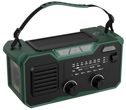 Radio A Manovella Di Emergenza 27000 Mah, RadioSolare Fm/Am,RadioDinamo Solare Con Allarme Sos E Lampada, RadioManovella Può Caricare Un Telefono Cellulare E Riprodurre Tramite Bluetooth (Verde)