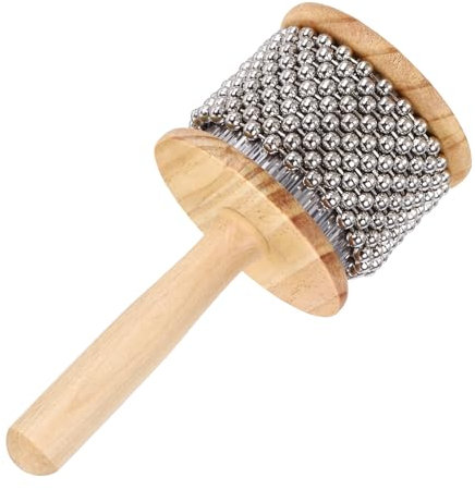 sourcing map Wooden Cabasa Percussion 3.3 Music Hand Shaker Musical Instrument with Metal Beads for Band Music Education Party Performance (Wood Color)