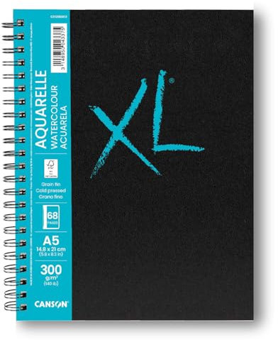 NEU Canson XL Aquarelle Buch spiralgebunden, Hochformat, DIN A5, 68 Seiten, 300 g/m², Feinkorn