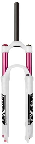 LYYCX AuroraXQ 26/27.5/29 Luft Mountainbike Federgabel, Federweg 140mm Gerade Tube QR 9mm XC AM Manuelle/Crown Lockout Rebound Anpassen MTB Gabel(White/Red,26 Zoll)
