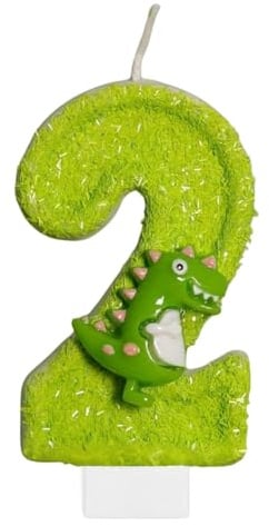 DazzJoy Dino Geburtstagskerzen Zahlen 2, Dino Kerze 2 Geburtstag Junge Deko, Dino Tortendeko Geburtstag 2 Jahre Junge, Dinosaurier Geburtstagskerze 2 Jahre Jungen, Zahlenkerze 2 Grün(ca.7,2cm)