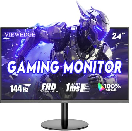 Viewedge Monitor para Juegos de 24 Pulgadas, 1080p, 144 Hz, VA 1 ms FHD, Monitor de computadora con 100% sRGB, Filtro de luz Azul, Puerto HDMI y VGA, Soporte de Montaje en Pared