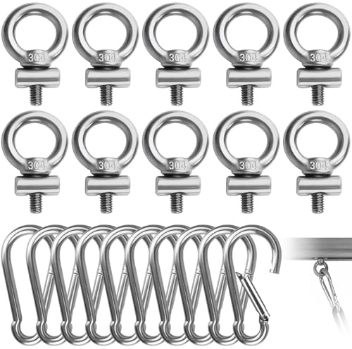 10 Pezzi M4 Bullone Occhiello con 10 Moschetton, Ganci e Golfari Acciaio Inossidabile 304, Anello Sollevamento, Accessori Montaggio Binario, Occhielli per Tendalino,Camper,Barca, Kayak,Tende Campeggio