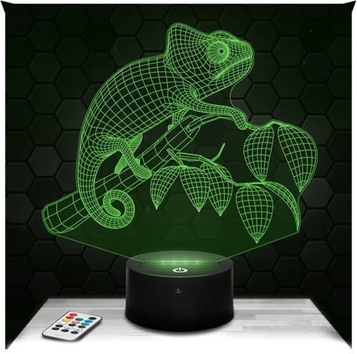 Lampephoto.fr - Lampe Chamäleon 3D Touch Nachtlicht Wildtier | Made in France, Sockel & Größe wählbar, dimmbar, Batterie/USB, HD-Lasergravur, Geschenk für Sie & Ihn