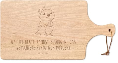 Mr. & Mrs. Panda Brotzeitbrett Quokka Happy - Geschenk, Holzbrett, Lustige Sprüche, Schneidebrett, Lustiger Spruch, Hackbrett, Verschieben, Frühstücksbrett, Brett, Aufschieberitis, Niedliches Tier