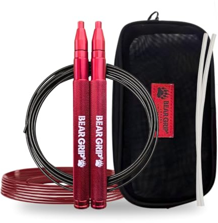 Bear Grip Speed Skipping Rope - Jumping Rope for Fitness & Gym Workout | Jumping rope with cable protector, carry pouch and 2 steel ropes for HIIT, boxing, MMA, fitness and workouts
