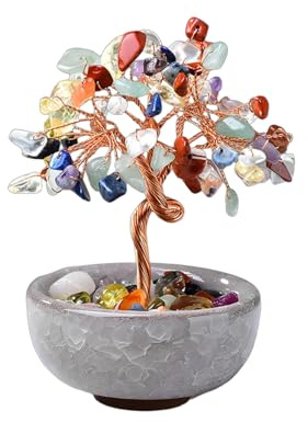 GOUHIDAMAI Crystal Tree of Life, 7 Chakra Tree, Healing Gemstone Tree with Ceramic Flower Pot, Tree of Life Gifts for Womens, Fengshui Ornament for Home Office Room House, Gift for Christmas