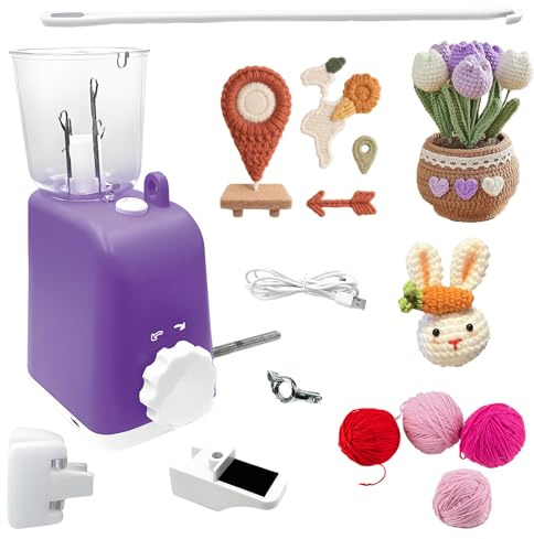 French Knitting Machine, Automatic i-Cord Knitting Machine, Electric i Cord Maker Tool, Automatic Knitting Wool to i-Cords, for Adults&Kids (Purple)