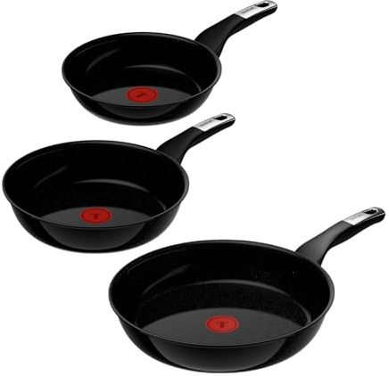 Tefal Explore On Keramik 3-tlg. Bratpfannen-Set 20/24/28 cm, kratzfest | langlebige keramische Antihaftversiegelung, induktionsgeeignet, Thermo-Signal Temperaturanzeiger, tiefe Form, G2149132