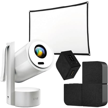 KYF Kit Cinéma Portable – Vidéoprojecteur Android Rechargeable + Mur d'Enceintes Bluetooth + Écran 100