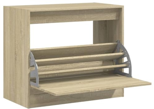 XHNIFBN Schuhschrank Sonoma Eiche 80x42x69 cm Holzwerkstoff mit 3 Fächern Kipptür platzsparend robuster Schuhkipper für Flur Schlafzimmer Korridor