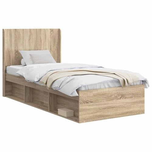 vidaXL Bettgestell mit Stauraum und Kopfteil Sonoma-Eiche 75 x 190 cm, Moderner Bettgestell, stylische Kopfteil, rechteckiger Stauraum, platzsparende Möbel für Dein Schlafzimmer