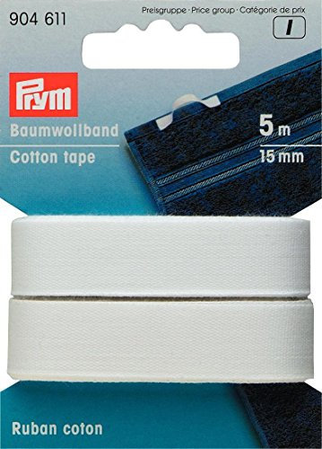 Prym 904611 Baumwollband 15 mm weiß, 100Prozent CO