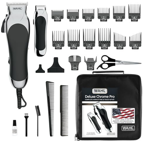 Wahl Clipper USA Deluxe Corded Chrome Pro, Complete Hair and Trimming Kit, Includes Corded Clipper, Cordless Battery Trimmer, and Styling Shears, for a Cut Every Time - Model 3029682