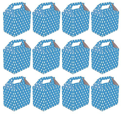 VALUE PACK 12 x Baby Blue Polka Dot Paper Lunch Box Going Home Present Picnic Boxes
