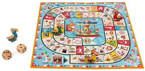 Janod J02743 Karussell-Gänsespiel, Familienspiel, Holzfiguren, für Kinder ab 4 Jahren