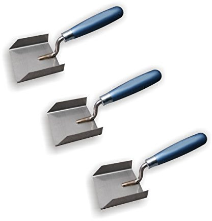 3er Set DEWEPRO® Stuckateur Kantenkelle - Eckkelle mit Edelstahlblatt 80x83mm und Holzgriff - Stuckateurspachtel - Kantenspachtel - Eckenkelle - Eckspachtel