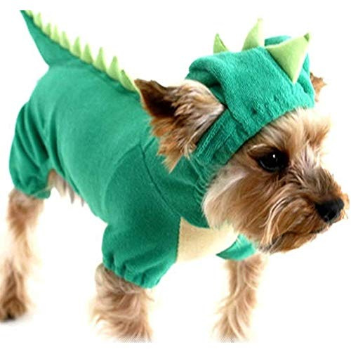 DELIFUR Dinosaur Dog Halloween Costume Pet Dino Hoodie for Small & Medium Dogs(Green, XL)