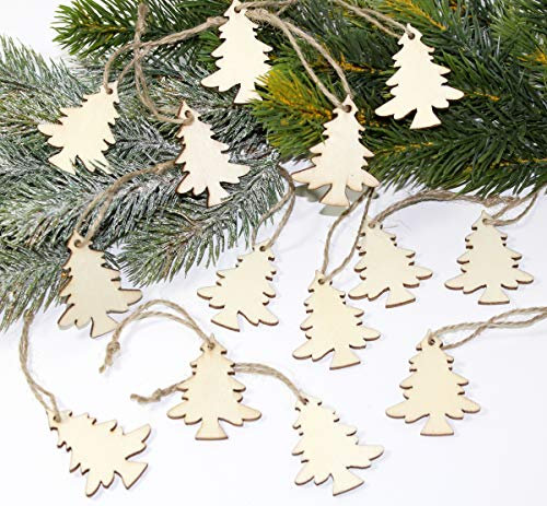 LB H&F 14 x Weihnachts-ANHÄNGER Set Holz-Bäume Weihnachtbaum Christbaumanhänger Holz Christbaumschmuck Tannenbaum DY Natur (V)
