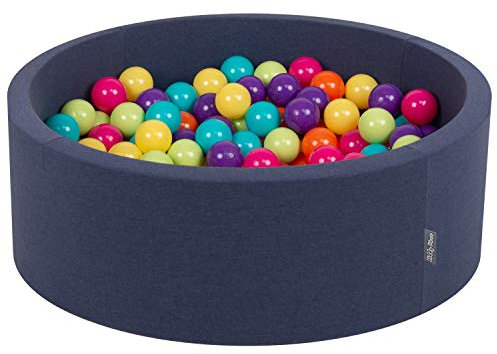 KiddyMoon Bällebad 90X30cm/200 Bälle ∅ 7Cm Bällepool Mit Bunten Bällen Für Babys Kinder Rund, Blau:Hellgrün/Gelb/Türkis/Orange/Dunkelpink/Violet