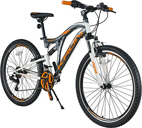 KRON ARES 4.0 Fully Mountainbike 26 Zoll | 21 Gang V-Bremse | 16.5 Zoll Rahmen Vollgefedert MTB| Grau & Orange