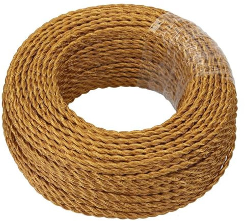 GreenSun Cable Trenzado Vintage - 2 Hilos Cable Electrico 20 Metros Cable Cuerda 2x0,75mm² para Lámparas de Araña, Apliques y Pantallas de Lámparas, dorado intenso