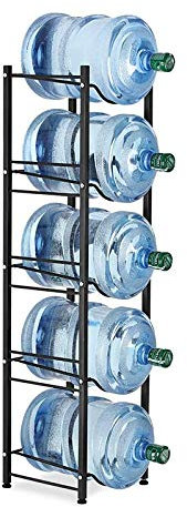 LIANTRAL Water Cooler Jug Rack, 5-Tier Heavy Duty Water Bottle Holder Storage Rack for 5 Gallon Water Dispenser, Save Space (Black)