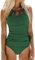 CUPSHE Damen Badeanzug mit Zierausschnitt Raffung Bauchweg Strandmode High Neck Einteilige Bademode Swimsuit Grün XL