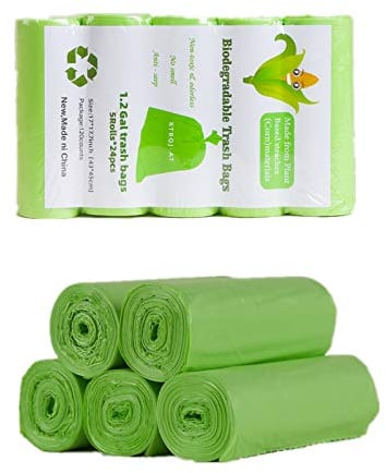 RTBQJ-AT Sac Poubelle Dégradable 10L, Ultra Résistant, Anti-Fuites, 100% Recyclés, Conviennent à la Cuisine, à la Chambre à Coucher (Sac Poubelle Transparent, 120 Pièces)