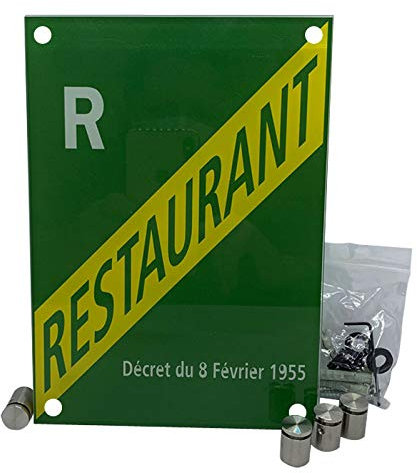 Panneau Plexiglass Licence Restaurant avec Les 4 Coins Perçés et 4 Entretoises - Plaque Licence Restaurant Dimensions 150 x 210 mm - Protection Anti-UV - Licence Restaurant - Signalétique.biz®