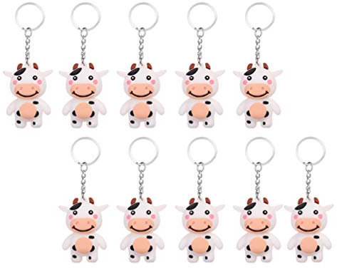 Amosfun Lot de 10 porte-clés en forme de vache pour le Nouvel An, motif animal de dessin animé, jouet pour voiture, sac à suspendre, décorations pour cadeau de fête (couleurs assorties)