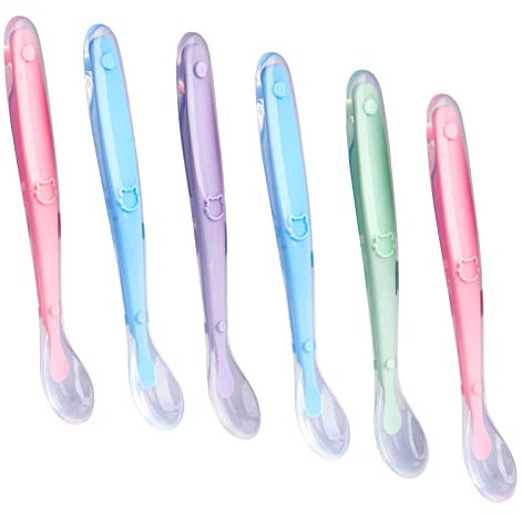 LUNEKUCK 6 Stück Babylöffel Silikon Baby Fütterlöffel Weich Breilöffel Gebogen Silikonlöffel BPA Frei Beikost Esslöffel zum Füttern und Entwöhnen für Baby Kleinkind Säugling Kinder