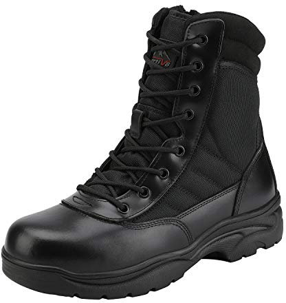NORTIV 8 Stivali da Lavoro Tattici Militari da Uomo Stivali da Combattimento da Moto in Pelle con Cerniera Laterale,Size 43W,Nero,Trooper-W