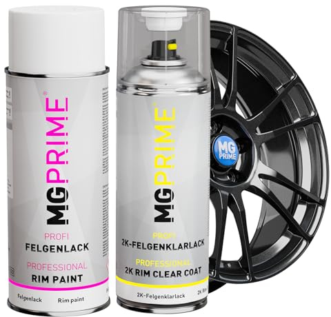 MG PRIME 2K Premium Felgenlack Set Grau glänzend | Felgenspray, für Stahl- und Alufelgen, schnell trocknend, Salz- und Chemikalienresistent, Autolack, Made in Germany