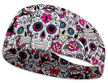 Kuiaobaty Sugar Skulls Kopftuch für Männer und Frauen, Mexiko, ethnische Süßigkeiten, Totenkopf, Laufen, Schweißband, Sport, Fitness, elastische Stirnbänder, Retro-Blumenmuster