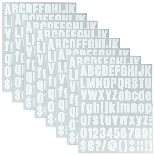 8 Blätter Selbstklebendes Vinyl Buchstaben Zahlen Kit, Briefkasten Nummern Aufkleber für Postkasten, Schilder, Fenster, Tür, Autos, Lastwagen, Heim, Adress Nummer (Weiß, 1 Zoll)