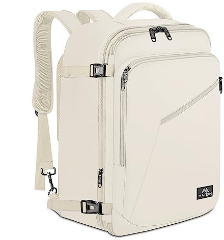 MATEIN 40L Reiserucksack Handgepäck Flugzeug, Erweiterbar 50x35x20cm Herren Cabin Bag Leichtgewicht Reise Rucksack Damen Schulrucksack Carry On Travel Backpack für Business, Arbeit, Beige
