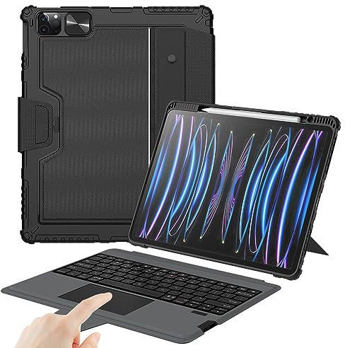 Nillkin Étui avec clavier pour iPad Air 13 (M3 2025/M2 2024), iPad Pro 12,9 (6e/5e/4e/3e générations) Étui robuste avec clavier amovible, pavé tactile magique, support portrait/paysage, noir