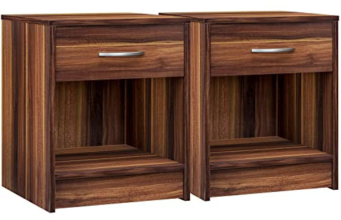 Casaria® Nachttisch Walnuss 2er Set Schublade 50cm Boxspringbett Komforthöhe Ablage Schlafzimmer Nachtschrank Nachtkästchen Kommode 50x40x35cm