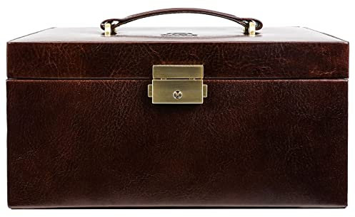Time Resistance Leder Schmuckkästchen - Braun Schmuckaufbewahrung - Schmuck Verstauen - Schmuckkasten mit Spiegel - Schmuck Organizer mit Vielen Fächern - Jewelry Box