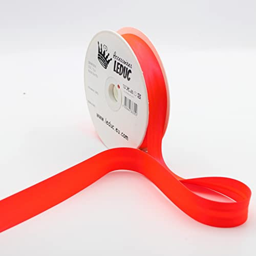 Leduc 20 Meter Neon-Neon-Schrägband – 5 Farben – für Doppelnähte, 8 + 20 + 8 mm, Fluo, 100 % Acetat, italienische Qualität, 7116 Neon Orange