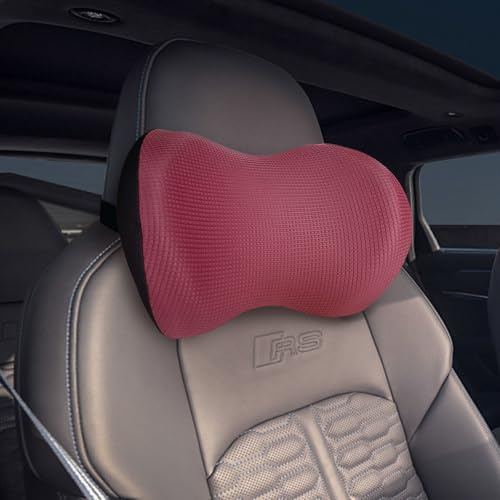 Super tolles Auto-Kopfstützenkissen, Auto-Kissen zur Linderung von Nackenschmerzen, mit verstellbarem Riemen, ergonomisches Design – Weichheit Reise-Auto-Nackenkissen (rot, 1P)