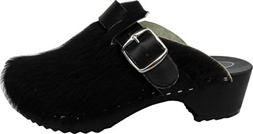 Generisch Schweden Holz Clogs - Pantolette von BUXA - Gr.42-43-44-45-46 SCHWARZ, Echt Leder- Kuhfell *Unisex* (EU_45)