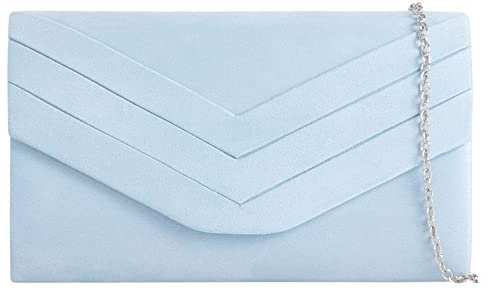fi9 Women's Stylish Suede Envelop Style Bridal Wedding Evening Clutch Party Purse Hand Bag (Soft Blue/Serenity)
