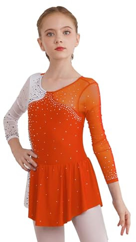 iEFiEL Mädchen Eiskunstlauf Kleid Langarm Glitzer Ballettkleid Swing Kleid Schaukel Tanzkleid Turnanzug Kinder Tanzkostüme Zd Orange 152