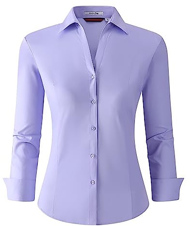 Alex Vando Damen Bluse Button Down Hemdbluse aus Bambus Bügelfreie Business Hemd Damen Langarm Casual Arbeitshemd