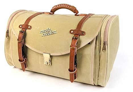 MOTO NOSTRA Koffer/Tasche Classic beige 35L kompatibel mit Vespa, Lambretta | Waxed Canvas beige, 480 × 300 × 270 mm, wasserabweisend; Regenhülle, Zahlenschloss, Seitenfächer, Tragegriff und Montagegurte