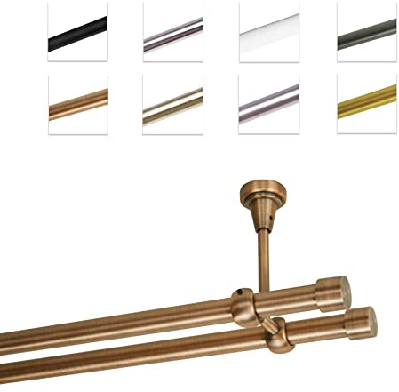 Bastone Per Tende 400 cm, Doppio, Rame, Montato A Soffitto